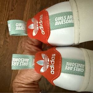 Adidas Superstar White and Red Sneakers